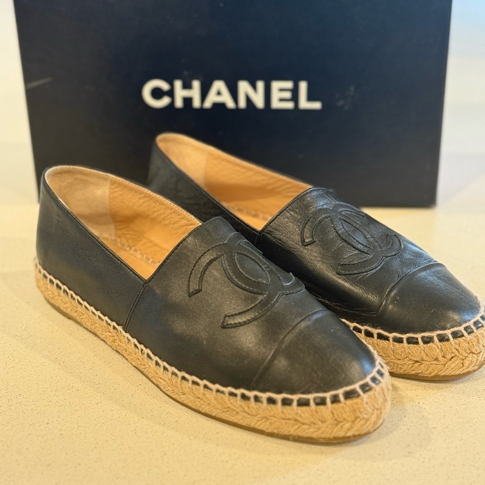 CHANEL Black Lambskin Espadrilles